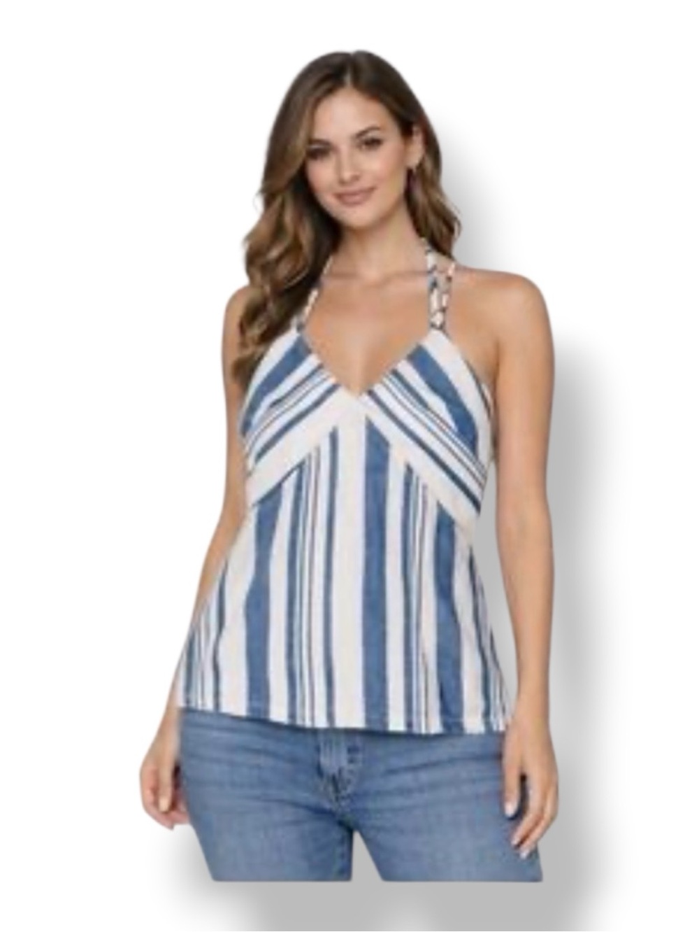 Universal Thread Women’s V-Neck Spaghetti Strap Tank Top Blue/Ivory Stripes XXL